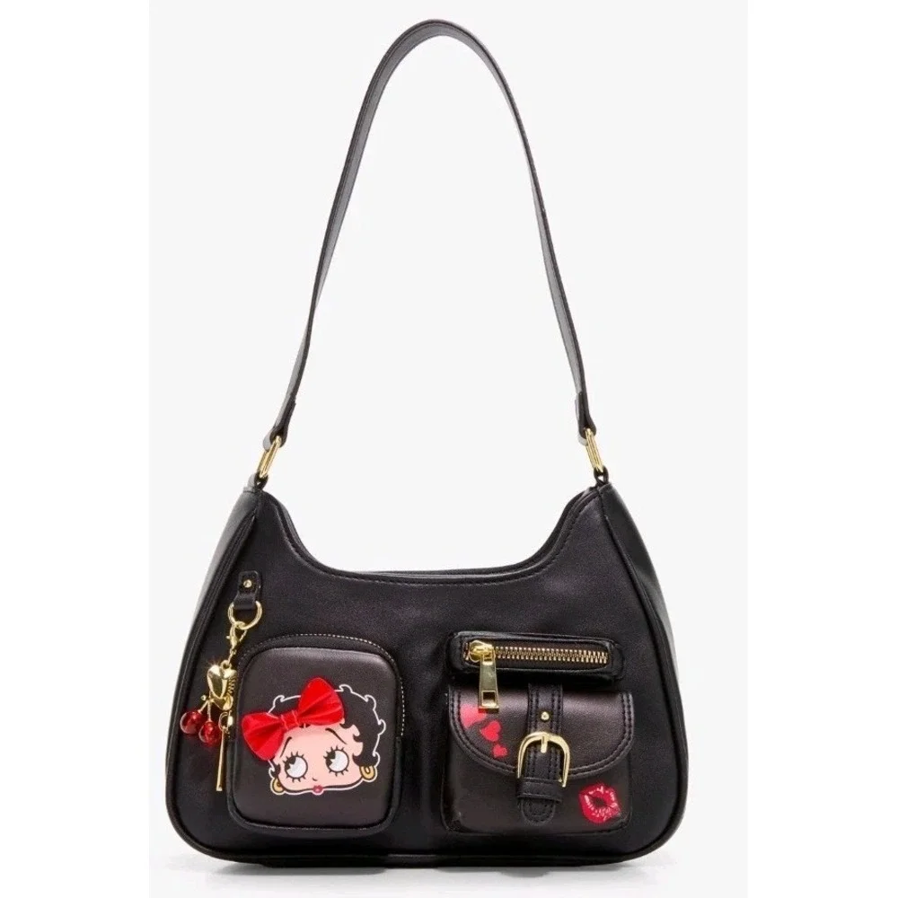 NEW‎ Betty Boop 3D Bow Hearts Shoulder Bag With Bag Charm And Nylon WALLET!